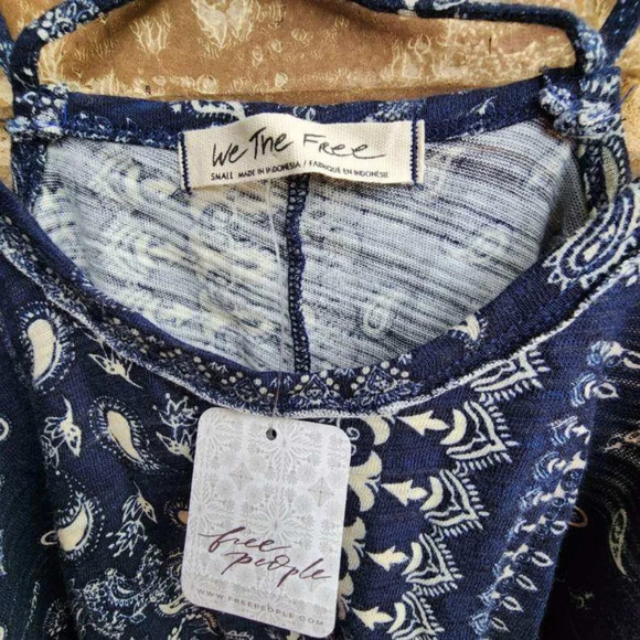 We The Free Hey Girl Cotton Boho Tank Top Blue and White Small - Picture 4 of 6